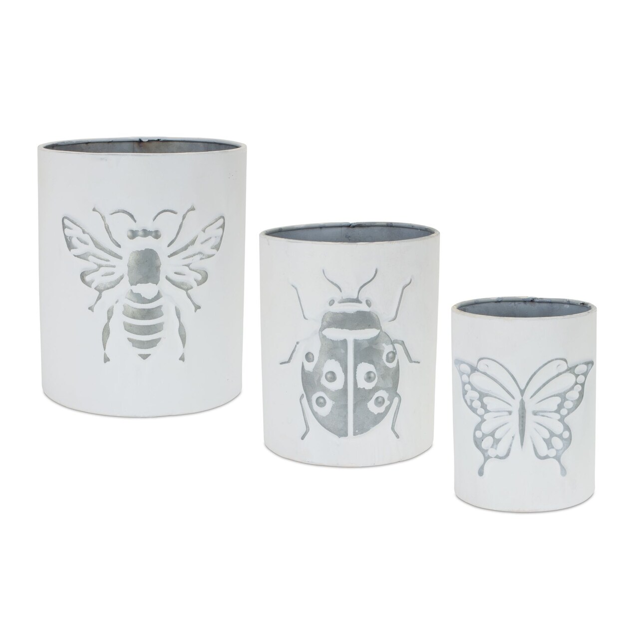 Melrose Insect Cylindrical Pot Vases - 7.75" - White and Gray - Set of 3